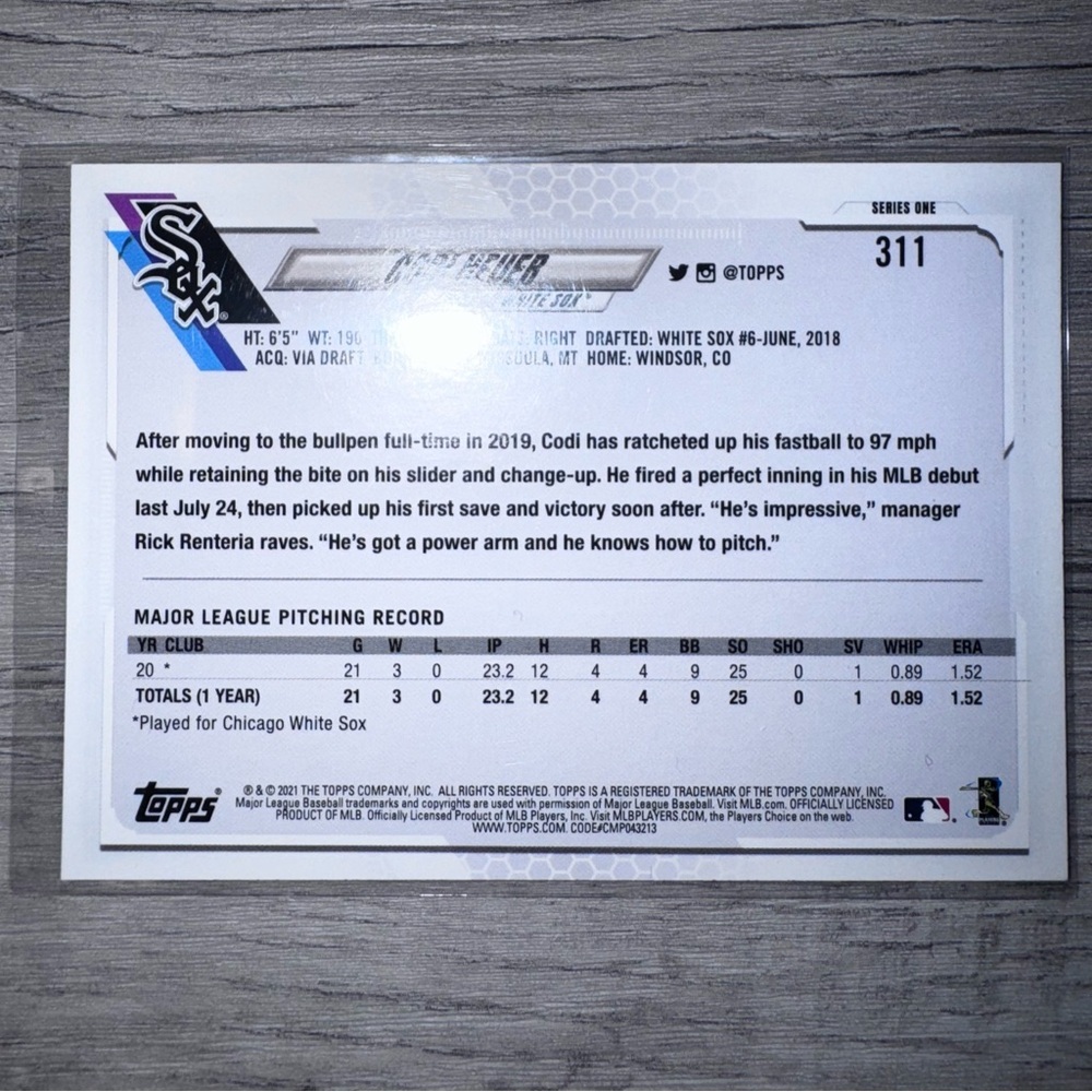 2021 Topps #311 Codi Heuer RC Employee Edition Extremely Rare Amazing Condition - Picture 3 of 4